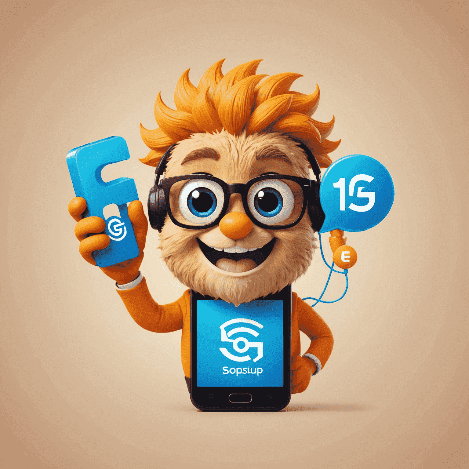 Top Up Mobile & Internet logo featuring a cheerful smartphone character with 5G symbols