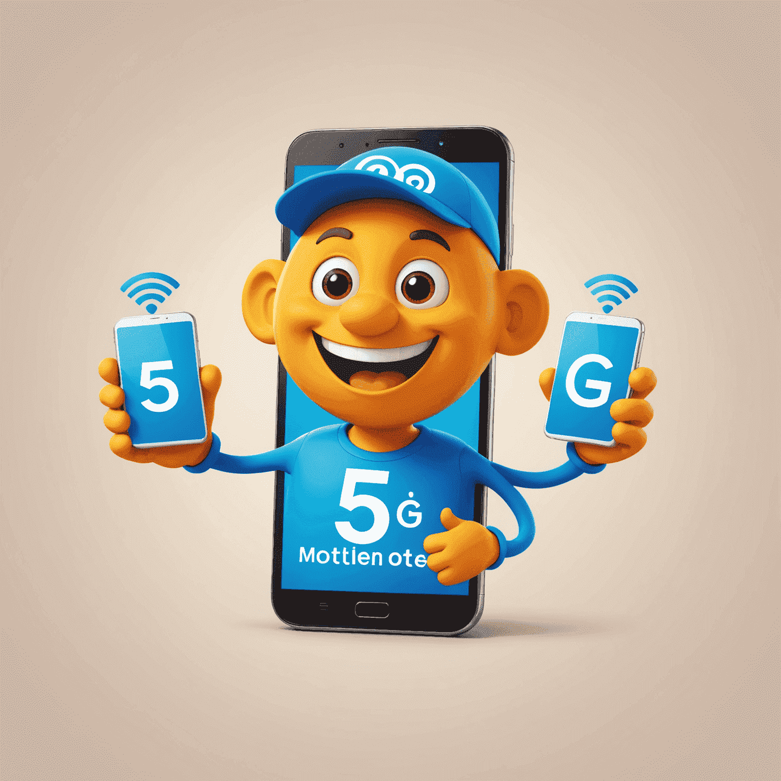 Top Up Mobile & Internet logo featuring a cheerful smartphone character with 5G symbols