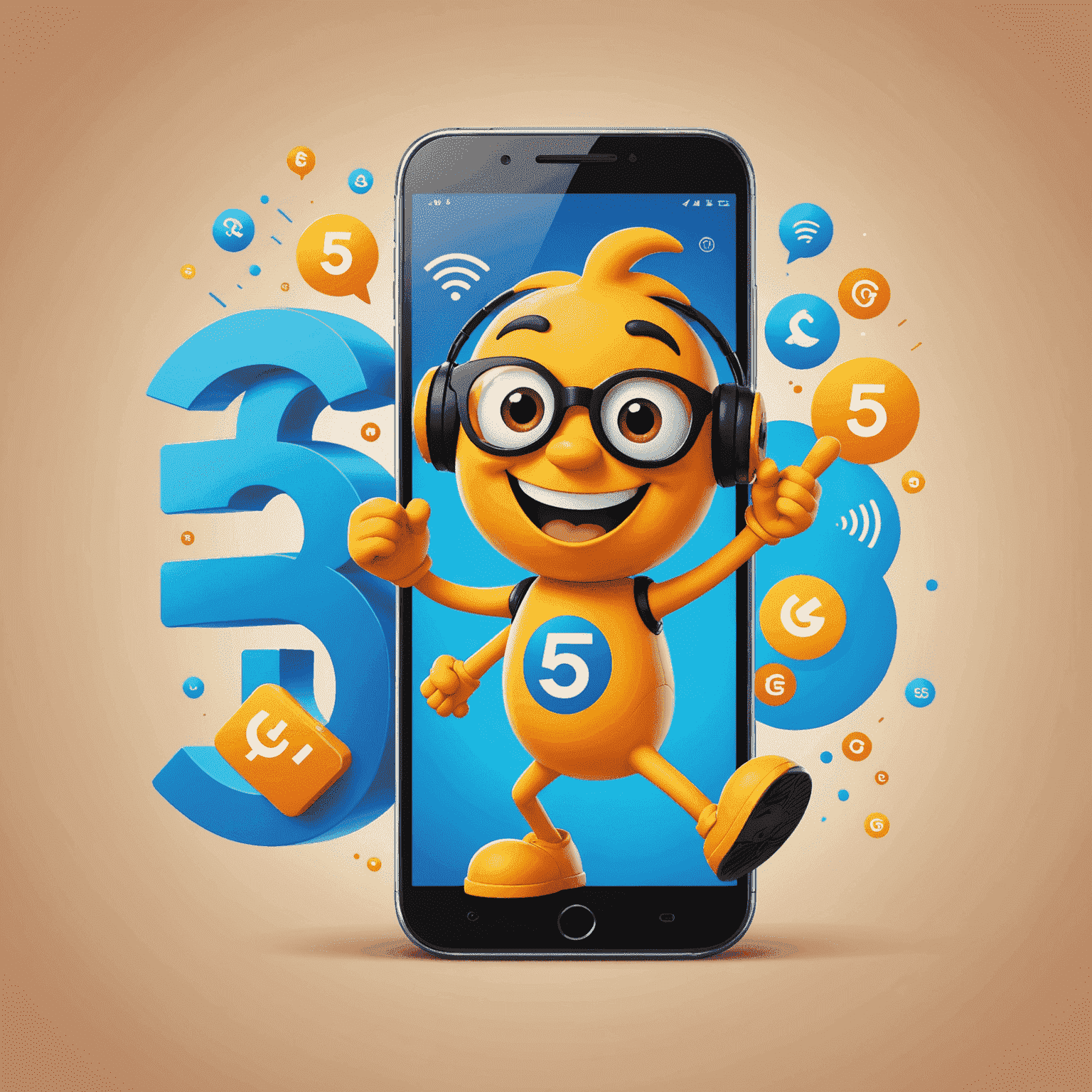 Top Up Mobile & Internet logo featuring a cheerful smartphone character with 5G symbols