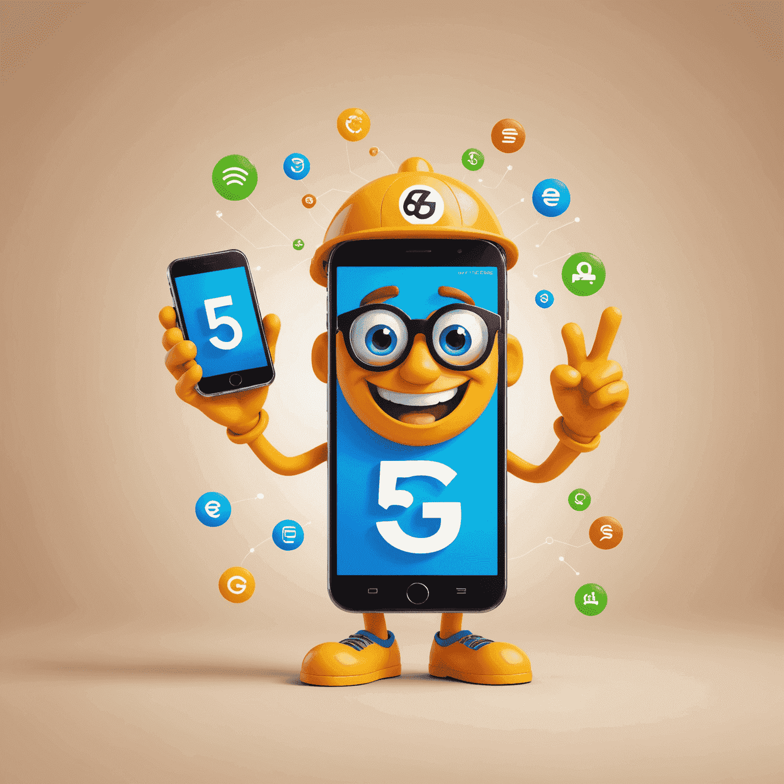 Top Up Mobile & Internet logo featuring a cheerful smartphone character with 5G symbols