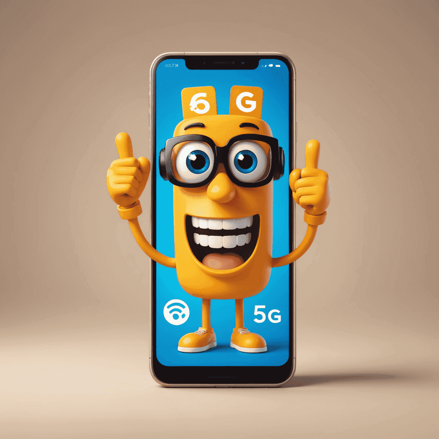 Top Up Mobile & Internet logo featuring a cheerful smartphone character with 5G symbols