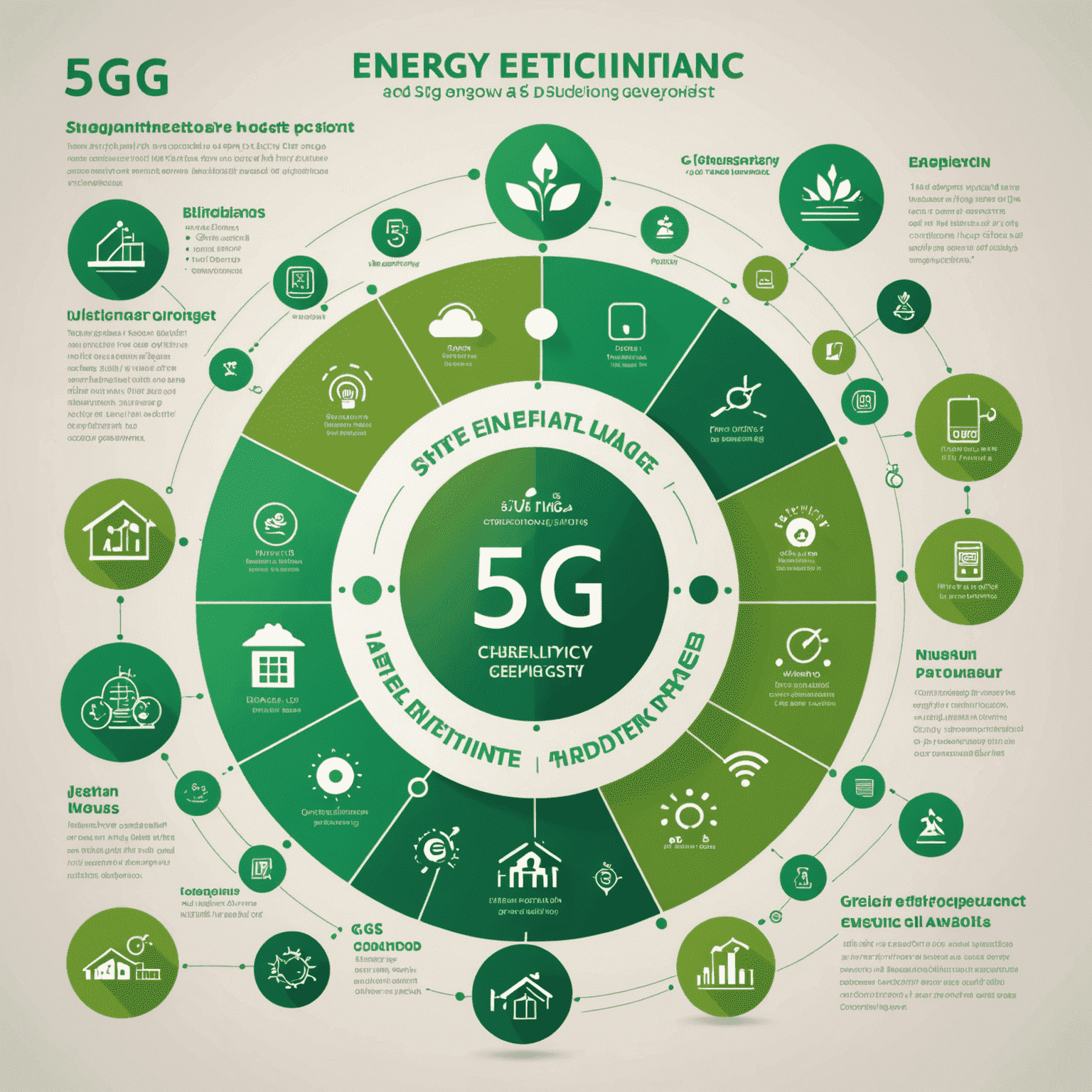 Infographic showing the energy efficiency of 5G compared to previous generations, with green icons representing sustainability in a UAE context